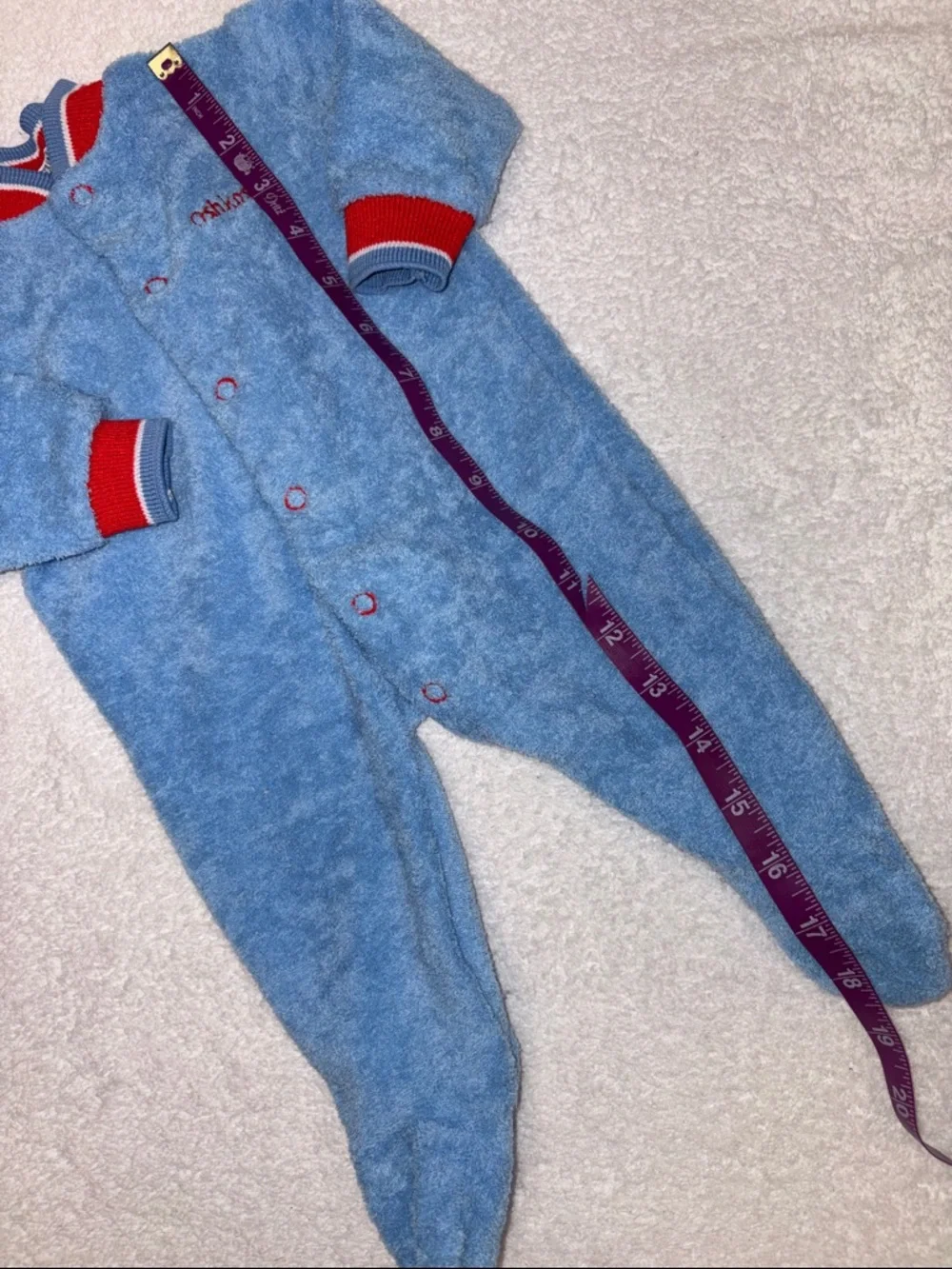 OshKosh B'gosh vintage Light Blue terry cloth Footed Red Trim sleeper 0/3m
